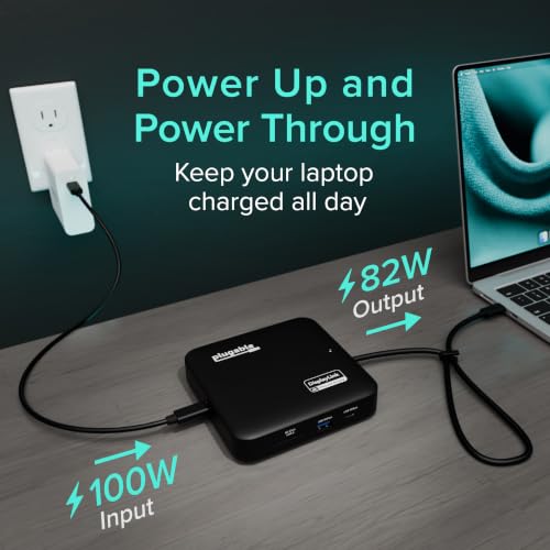 Plugable 7-in-1 USB-C DisplayLink Dock – Dual 4K 60Hz HDMI, USB-C & USB-A (10Gbps), SD Card, Gigabit Ethernet, 100W PD Charging – Compatible with macOS & Windows, MacBook Dual Monitor Support