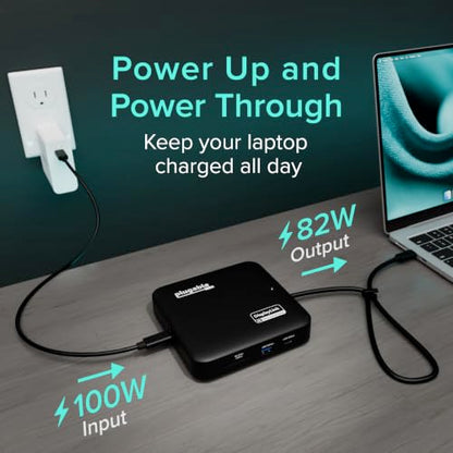 Plugable 7-in-1 USB-C DisplayLink Dock – Dual 4K 60Hz HDMI, USB-C & USB-A (10Gbps), SD Card, Gigabit Ethernet, 100W PD Charging – Compatible with macOS & Windows, MacBook Dual Monitor Support
