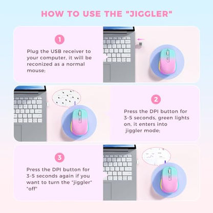 PEIOUS Wireless Mouse Jiggler - Keep Computers Awake, Gradient Pink | Rechargeable LED Mouse, Silent Clicks, Adjustable DPI and Random Movement Keep Computers Awake for Laptop/PC/Mac - color: Gradient Pink