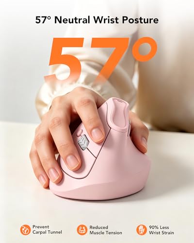 KYSONA Ergonomic Mouse Wireless, Bluetooth Vertical Mouse, 5-Level Adjustable DPI, 2.4G Silent Switch Mice for Windows, MacOS, IPadOS, Laptop, PC, Pink - color: Pink