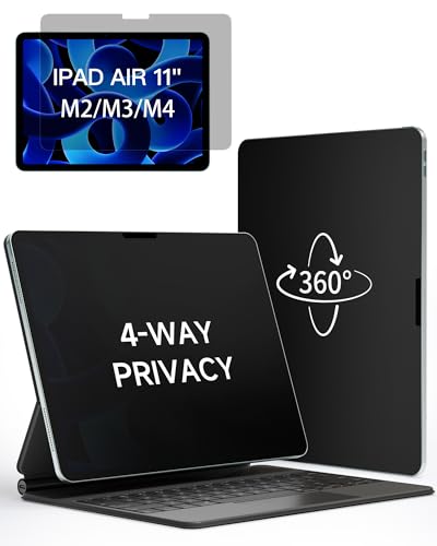 IPROKKO 360° Privacy Matte Screen Protector for iPad Air 11 inch M2/M3/M4 (2024/2025/2026 6th/7th/8th Generation),4-Way Anti Spy Glare Blue Light 11in Tablet Easy Install Screen Protector Filter [Compatible with Apple Pencil & Face ID, Case Friendly] - si