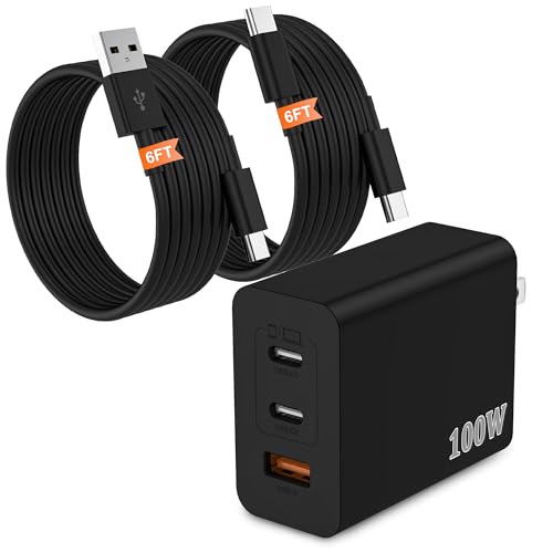 Super Fast Charger Type C 100W USB C Charger with C-C & A-C Cables | GaN III 3-Port USB Charger Block, Supports Samsung 45W Super Fast Charging; Compatible with Samsung, iPhone & MacBook,Black - color: Black
