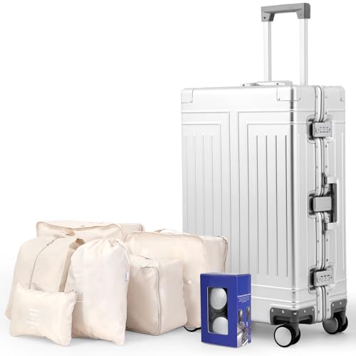 All Aluminum Carry On Luggage，Cut from Whole Aluminum Sheet，22x14x9 Airline Approved ，（3rd Generation，Premium Metal zipperless suitcase ） (silvery, 26inch) - color: silvery, size: 26 inch