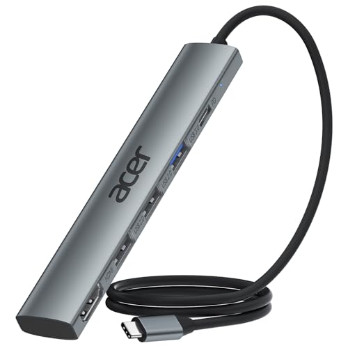 Acer USB C Hub 5 in 1 with 4K HDMI, 100W Power Delivery, 3 USB A Data Ports, USB C to HDMI Multiport Adapter for Laptop, PC, Tablet, MacBook Pro/Air, iPad Air/Pro, iMac, iPhone 15/16 Pro/Pro Max (2ft) - size: 60cm