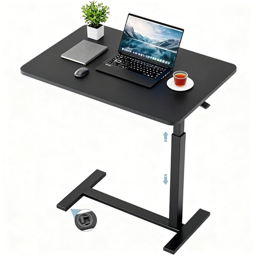 CROWNFURN Overbed Bedside Table with Hidden Casters,Adjustable Hospital & Home Use Bed Table, Rolling Laptop Table, Mobile Standing Desk,Black - color: Black