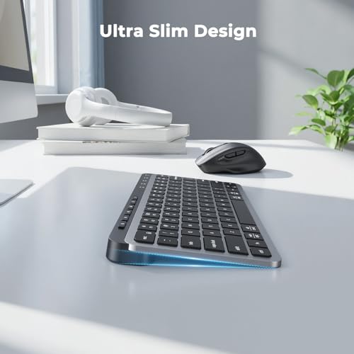 MEETION Wireless Keyboard Mouse Combo, Bluetooth Multi-Device Rechargeable | Compact keyboard and mouse with easy switching between 3 devices, low-profile keys, works with Windows, Mac and iOS devices - color: Compact Black