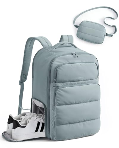BAGSMART 35L Travel Backpack for Women, 17.3" Carry-On Personal Item | Flight Approved, 180° Opening, Wet/Dry Pocket, Free Crossbody Bag, Shoe Compartment, Luggage Sleeve, Water Resistant - color: Blue