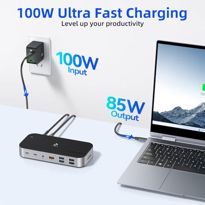 Laptop Docking Station,16 in 1 USB C Docking Triple Monitor,USB C Dock Station with 3 HDMI,PD 100W, USB 3.1/3.0/2.0,RJ 45 Ethernet,microSD/SD Card,Audio for Dell/Lenovo（Include Power Adapter）