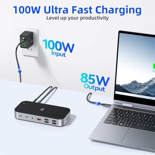LIONWEI Laptop Docking Station,16 in 1 USB C Docking Station Triple Monitor | USB C Dock Station with 3HDMI,PD, 7USB,RJ 45 Ethernet,Card Reader,Audio for Dell/HP/Lenovo（Exclude Power Adapter)