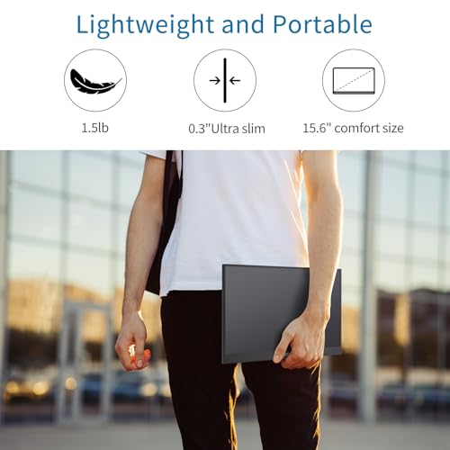 Portable Monitor Touchscreen 15.6", 1920x1080 60Hz FHD IPS HDR 10-Point Touch Screen Monitor with Built-in Stand & Speaker, HDMI USB C VESA External Travel Monitors for Laptop, PC, Mac, Phone - size: 15.6inch