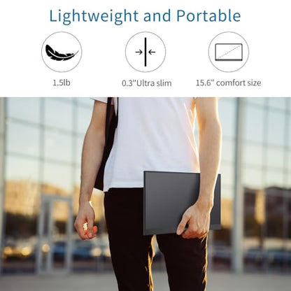 Portable Monitor Touchscreen 15.6", 1920x1080 60Hz FHD IPS HDR 10-Point Touch Screen Monitor with Built-in Stand & Speaker, HDMI USB C VESA External Travel Monitors for Laptop, PC, Mac, Phone - size: 15.6inch