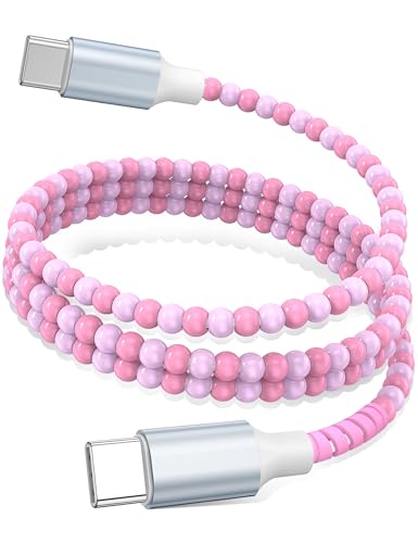 USB C to USB C Cable 3FT,60W Fast Charging Beaded Charger Cord for iPhone 17 16 15 Pro Max/iPad Air 11th 10 for Samsung S26 S25 Ultra S24 S23 A16/Android Phone Charger Cord Cute Girls Women,Light-Pink - color: Light-Pink, size: 3FT/1M