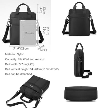 natyrlpog Men's 14-inch Laptop Shoulder Bag Nylon, Messenger Bag Business Waterproof Casual Black, Large Crossbody for Work Travel Outdoor