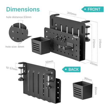 PEGZONE Desk Side Storage Organizer, No Drill Under Desk Laptop Holder, Clamp on Desks Shelf with Pegboard Accessories, Hanging Laptop Mount, Fits Flat Edge 0.4" to 2.2", Black | No Drill Under Desk Laptop Holder, Clamp on Desks Shelf with Pegboard Access