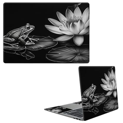 Laptop Skin Sticker Decal, Universal Protective Cover Fit 12 13 14 15.6 Inch Notebook, Reusable Water-Resistant Vinyl Decal w/ 2 Wrist Pads for Business Travel Office, Grey Lotus Leaf Frog - color: Grey Lotus Leaf Frog
