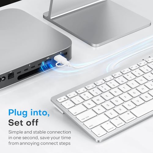 OMOTON Wired Keyboard for Mac, Compact 78-Key, USB-C/A Plug & Play, White | Stable Wired Connection, Compatible with MacBook Pro/Air/Neo, iMac, Mac Mini & Mac Pro – Desk Work, Home, School & Office