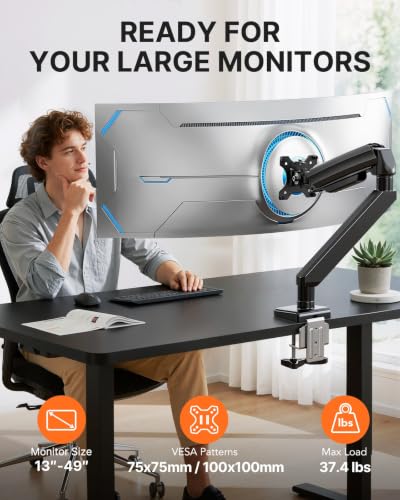 ErGear Heavy Duty Monitor Arm for 13-49″ Ultrawide Screens, 37.4 lbs Capacity, Full Motion Monitor Desk Mount, Rock-Solid Support, Dual C-Clamp & Grommet Mount, VESA 75x75/100x100mm - size: 13"-49", style: Single Arm