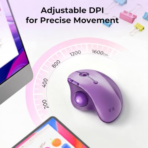 seenda Wireless Trackball Mouse, Ergonomic Bluetooth Rollerball Mice,Purple | USB-C rechargeable, 3-device Bluetooth+2.4G USB, thumb control, 5-level DPI and space-saving comfort for laptop, PC and Mac. - color: Purple