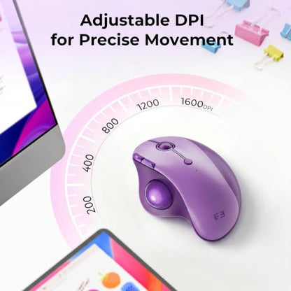 seenda Wireless Trackball Mouse, Ergonomic Bluetooth Rollerball Mice,Purple | USB-C rechargeable, 3-device Bluetooth+2.4G USB, thumb control, 5-level DPI and space-saving comfort for laptop, PC and Mac. - color: Purple
