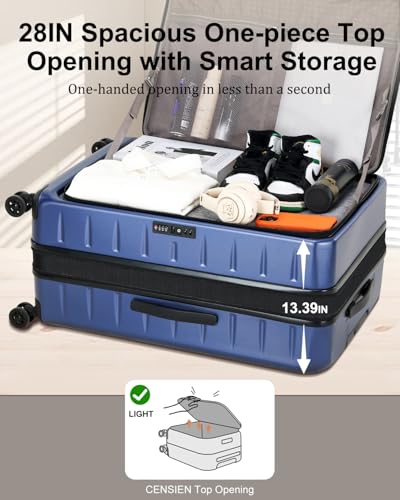 CENSIEN Expandable Luggage Sets, 20 Inch Carry On Luggage 28 Inch Suitcases | 20in Front Open Laptop Pocket Luggage,28in Top Open Trunk Suitcase,Lightweight ABS+PC Hardshell,YKK Zipper,Travel Bags,Blue - color: Navy Blue, size: 20/28 Inch EXT