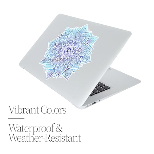 Mandala Laptop Sticker Decal - Removable Waterproof White Vinyl Decals Stickers - Mandalas Blue Sticker Starry Night Partial Skin Compatible with Computer MacBook Air Pro 13 15 inch Mac - color: Sky Blue on White Material (for Darker Laptop)