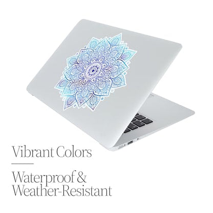Mandala Laptop Sticker Decal - Removable Waterproof White Vinyl Decals Stickers - Mandalas Blue Sticker Starry Night Partial Skin Compatible with Computer MacBook Air Pro 13 15 inch Mac - color: Sky Blue on White Material (for Darker Laptop)