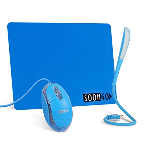 SOON GO Mini Mouse with Pad+USB LED Light 3 in 1 Gift Combo Kids Mice for Laptop Home Office Travel Blue - color: Light blue