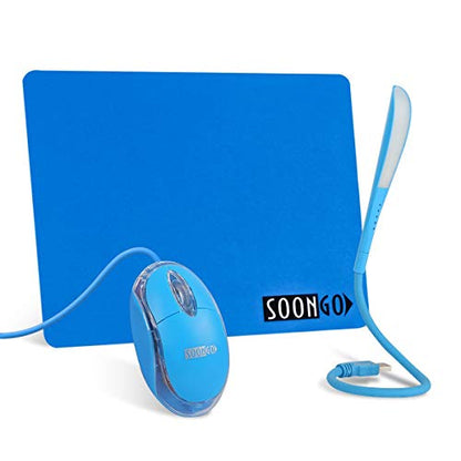SOON GO Mini Mouse with Pad+USB LED Light 3 in 1 Gift Combo Kids Mice for Laptop Home Office Travel Blue - color: Light blue