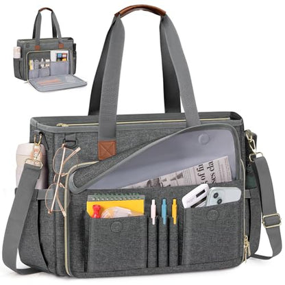 RAINSMORE Teacher Tote Bag 15.6 inch Laptop Bag for Women Work Bags Nurse Bag Lightweight Laptop Tote Computer Briefcase - color: Grey