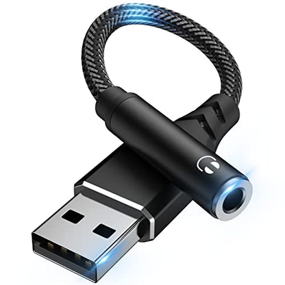 ASKUBSKU USB to 3.5mm External Stereo Sound Card [5.11inch] | Built-in Chip USB to Headphone Aux Converter Male USBA to Audio Jack Adapter TRRS 4-Pole for Headset Mic PC Laptop