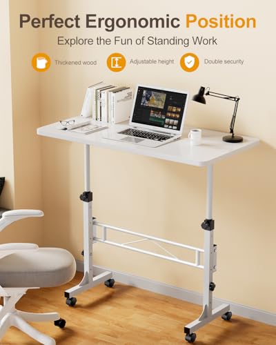 Amztabler Small Standing Desk Adjustable Height, Mobile Stand Up Desk with Wheels, 32 Inch Portable Rolling Desks Conference Room Tables for Walking Pad Treadmill White - color: White