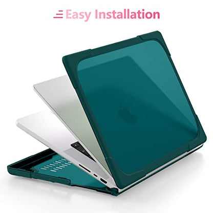 Batianda Heavy Duty Case for MacBook Pro 14 inch 2026-2021, Deep Teal | Fits M5/M4/M3/M2/M1 Pro Max Chip, Ergonomic Foldable Stand Holds 22 lbs, Shockproof Bumper, Matte Translucent Hard Shell - color: Deep Teal