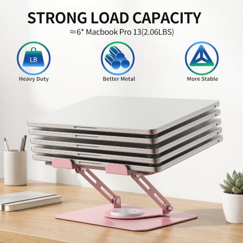 ALASHI Laptop Stand for Desk with 360° Rotating Base, Multi-Angle Adjustable Laptop Stands, Foldable Laptop Riser Compatible with 10 to 17 Inches PC Computer, Pink - color: C-Pink