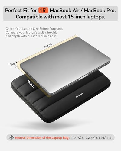 Bagasin 15 15.6 16 Inch Laptop Sleeve Case | TSA-friendly waterproof laptop bag with 4-layer protection. Fits MacBook, HP, Dell, Lenovo, Asus 15-16 inch notebooks - color: Black, size: 15-16