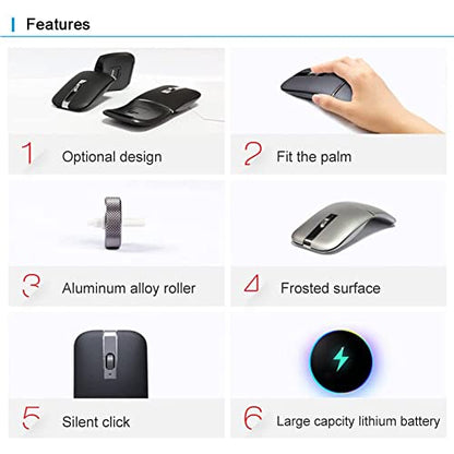 Foldable Arc Wireless Mouse Silent Click Bluetooth 5.3 and 2.4GHz | Dual Modes Portable Curved Mouse for Home, Office, Travel– Gray - color: Gray