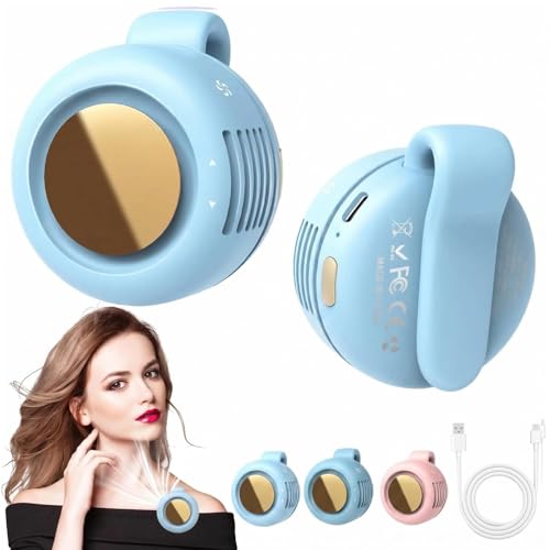 Portable Silent Mini Bladeless Fan Clip On, Small Fan Clip on for Shirt & Waist, Adjustable 3-Speed Suspended Whirlwind Fans, For Outdoor & Travel & Office, Travel Accessories, Gift (Light Blue) - color: Light Blue
