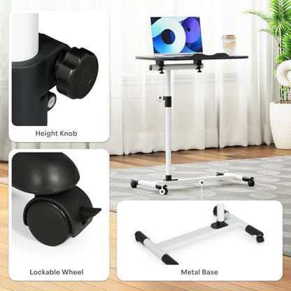 Athena Collection Adjustable Standing Desk Overbed Table with Wheels, White | Height Adjustability(28"-39"), Smooth-rolling Casters, Rolling Lab Cart with Large Tabletop for Office, Hospital, Clinic - color: White, size: without Mouse Pad