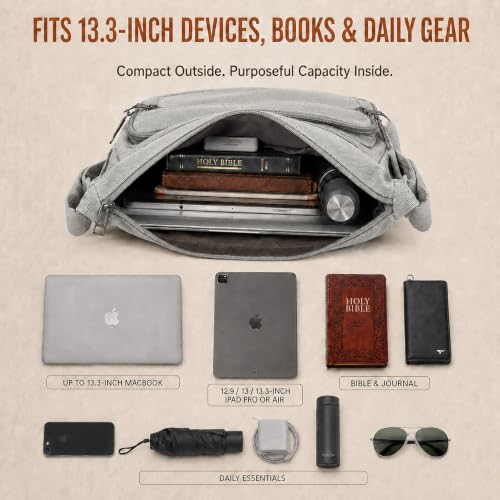 Rfid Crossbody Messenger Bag with Water Bottle Holders, 13 inch Laptop Shoulder Bag, Sling Satchel Purse w/Built-in Wallet - color: Ash Grey
