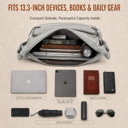 Rfid Crossbody Messenger Bag with Water Bottle Holders, 13 inch Laptop Shoulder Bag, Sling Satchel Purse w/Built-in Wallet - color: Ash Grey