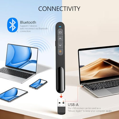 Bluetooth Presentation Clicker for PowerPoint, Wireless Presenter | ①Red laser pointer②Projector clicker③USB Powerpoint Clicker ④Powered by 1 AAA Battery⑤Customizable Button⑥Bluetooth - color: Red- AAA - USB-A&BLE