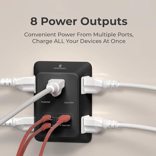 PD USB Wall Charger Surge Protector, 5 Outlet, (Black) | Extender 2 USB C & 1 USBA Charging Ports, Fast Charge 3 Sided Power Strip Multi Plug Outlets Wall Adapter for Home Office - color: Black