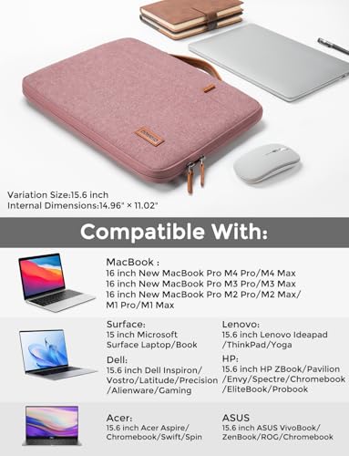 DOMISO 15.6 inch Laptop Case Sleeve Protective Cover Compatible with 16 inch MacBook Pro M4 M3 M2/Pro Max,15.6-16 inch HP Dell ASUS Lenovo Chromebook,Waterproof Computer Cases Bag with Handle,Pink - color: Pink, size: 15.6"