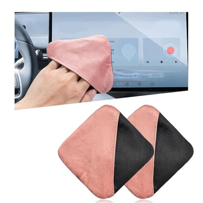 Ohleats Car Screen Cleaner, Microfiber Auto Screen Cleaning Pad, Foldable Touch Screen Cleaner Cloth for Vehicle Dashboard LCD Display, Car Cleaning Kits - color: Pink&Gray,2Pcs