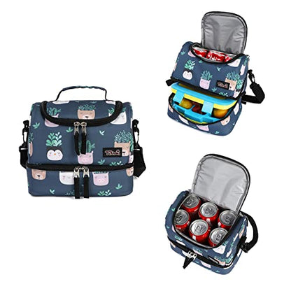 Tilami Rolling Backpack 18 inch Double Handle with Lunch Bag Wheeled Kids Backpack for Girls and Boys, Plants Blue - color: Plants Blue