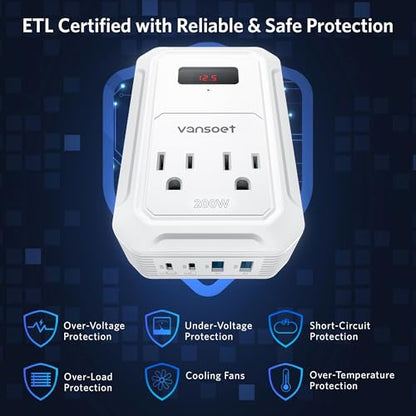 200W Car Power Inverter DC 12V to 110V AC Inverter with PD 65W/30W USB C & 2 QC 18W USB Ports & 2 AC Outlets,Car Pluɡ Adapter Outlet for Laptop/Phone/Road Trip - color: White
