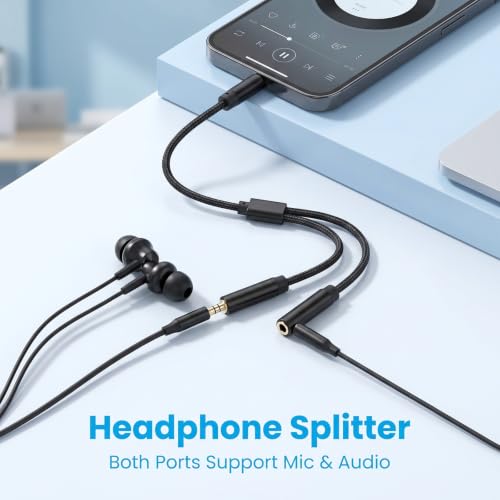 TRRS Headphone Splitter for 2 Headphones, 2PCS 3.5mm Audio Splitter | Nylon-Braided Extension Cable 1 in 2 out 3.5mm Trrs Splitters Male to Female Headset Splitters for Phone/Tablet/Laptop/PC/MP3