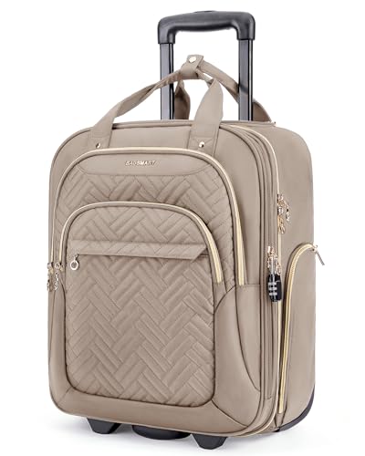 BAGSMART Underseat Carry On Luggage Airline approved,16-inch Underseater Softside Travel Suitcase with Wheels Lightweight Overnight Rolling Carry-on Luggage for Women Men Weekender, Brown - color: Brown