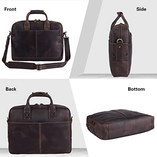 Polare Leather Briefcase for Men Business Travel Messenger Bags 15.6 Inch Laptop Bag YKK Metal Zipper - color: Dark Brown(updated Version)
