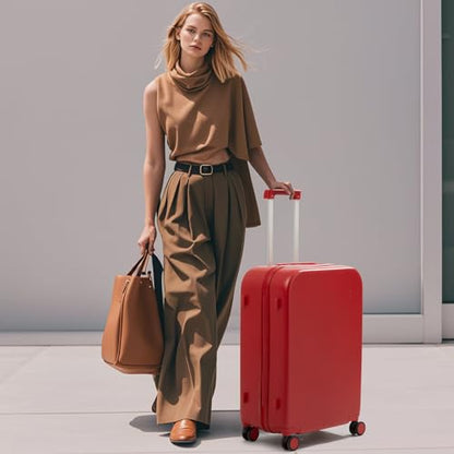 mixi Luggage Suitcase with Spinner Wheels, Hardside Rolling Suitcase PC with Cover & TSA Lock Lightweight Travel Case 24in Checked in, Red - color: Red, size: 24in Checked in