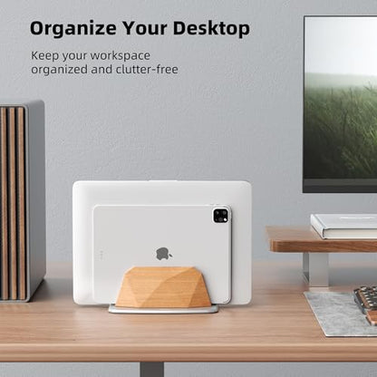 AFOOYO Vertical Laptop Stand - Dual Slots Wooden Adjustable Laptop Holder,Desktop Dock Compatible with All MacBook, Surface,Chromebook,Dell & More(Beechwood) - color: Beechwood